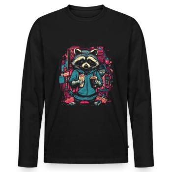 Raton laveur Fast-food Raton laveur Animal Coloré - T-shirt manches longues Premium bio Homme - noir - Devant - Nico (187cm)