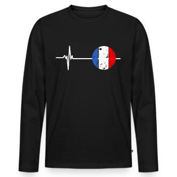 France Battement de Cœur Drapeau Français Fierté - T-shirt manches longues Premium bio Homme - noir - Devant - Nico (187cm)