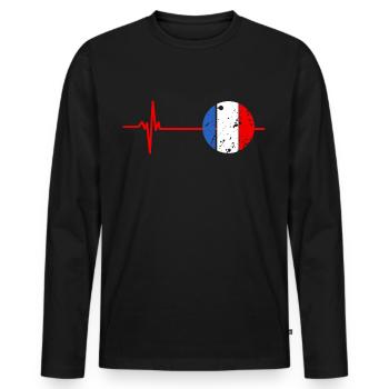 France Battement de Cœur Drapeau Français Fierté - T-shirt manches longues Premium bio Homme - noir - Devant - Nico (187cm)