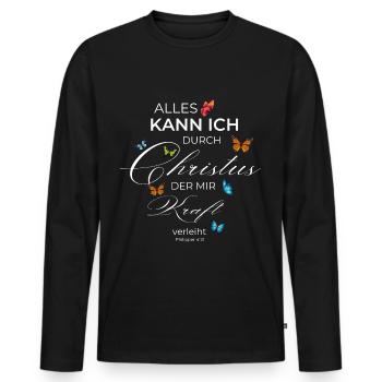 Alles kann ich durch Christus, der mir Kraft.... - Männer Premium Bio Langarmshirt - Schwarz - Vorne - Nico (187cm)