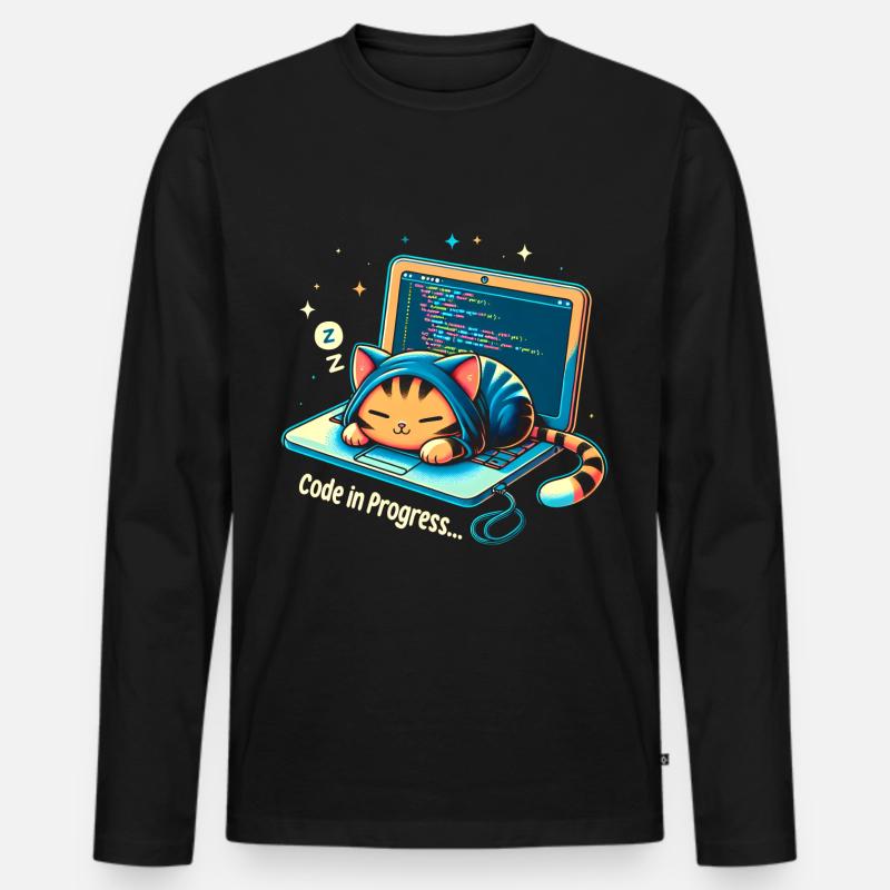 Code in Bearbeitung.. - Programming Cats - Männer Premium Bio Langarmshirt - Schwarz