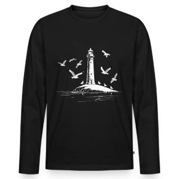 Seagull Lighthouse Harbor Moin Sea LakeSeaLighthouse Seagull H - T-shirt manches longues Premium bio Homme - noir - Devant - Nico (187cm)