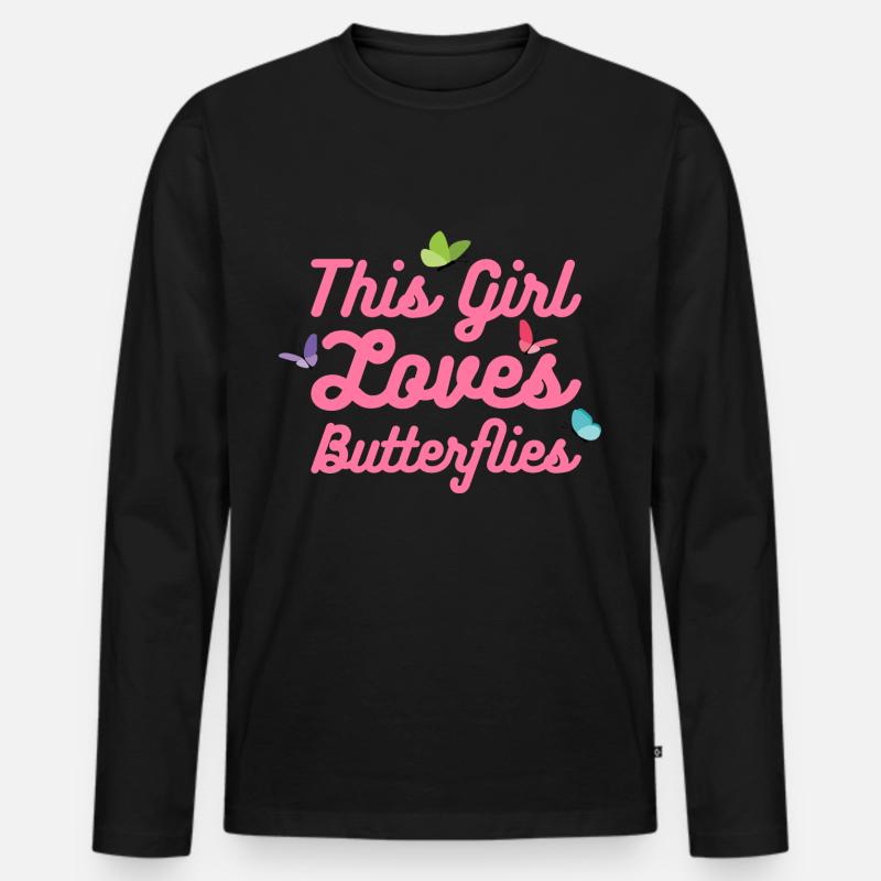 Schmetterlinge Mädchen - Männer Premium Bio Langarmshirt - Schwarz