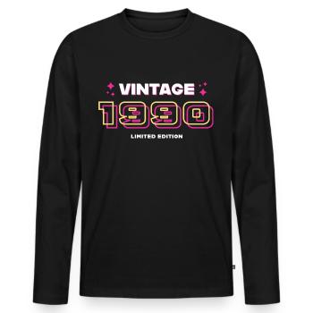 1990 Jahrgang Baujahr Vintage Geschenkidee Retro - Männer Premium Bio Langarmshirt - Schwarz - Vorne - Nico (187cm)