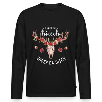 I sauff da Hirsch under da Disch - Männer Premium Bio Langarmshirt - Schwarz - Vorne - Nico (187cm)