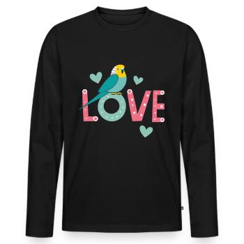 Pour les propriétaires de perruches : l’amour à l’état pur - T-shirt manches longues Premium bio Homme - noir - Devant - Nico (187cm)