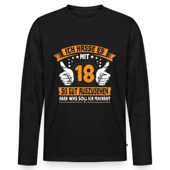 Ich hasse es mit 18 so gut auszusehen - Männer Premium Bio Langarmshirt - Schwarz - Vorne - Nico (187cm)