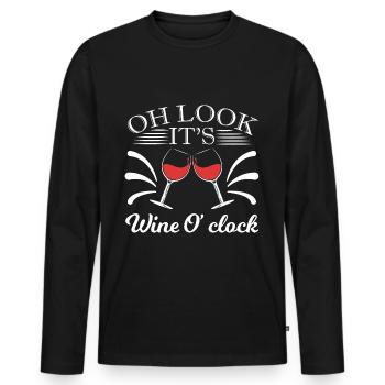 Oh Look It's Wine O'clock Tee For Alcoholic - Männer Premium Bio Langarmshirt - Schwarz - Vorne - Nico (187cm)