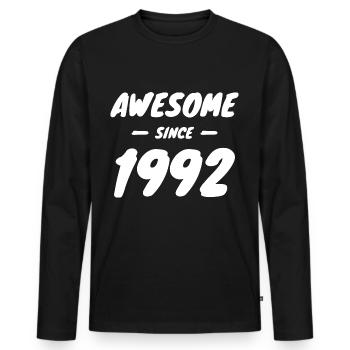1992 Geburtsjahr Awesome Since 1992 Geschenkidee - Männer Premium Bio Langarmshirt - Schwarz - Vorne - Nico (187cm)