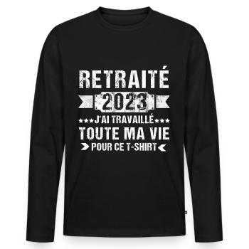 Retraité 2023 humour retraite cadeau pour retraité - T-shirt manches longues Premium bio Homme - noir - Devant - Nico (187cm)