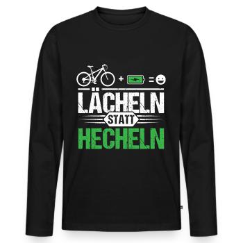 Fahrrad E-Bike Mountainbike Lächeln statt Hecheln! - Männer Premium Bio Langarmshirt - Schwarz - Vorne - Nico (187cm)