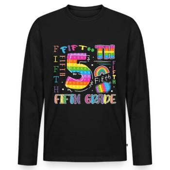 Enfant de 5e année d’école Premier jour d’école - T-shirt manches longues Premium bio Homme - noir - Devant - Nico (187cm)