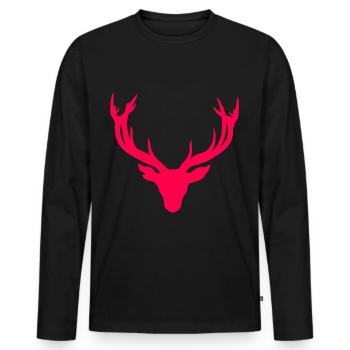 Hirschkopf – Pour les chasseurs et les amoureux de la nature - T-shirt manches longues Premium bio Homme - noir - Devant - Nico (187cm)
