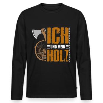 Holz Holzfäller Brennholz Ich und mein Holz - Männer Premium Bio Langarmshirt - Schwarz - Vorne - Nico (187cm)
