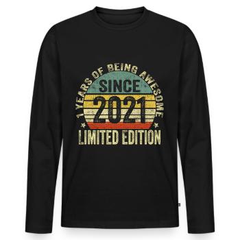 Cadeau en édition limitée 2021 pour votre 1er anniversaire - T-shirt manches longues Premium bio Homme - noir - Devant - Nico (187cm)
