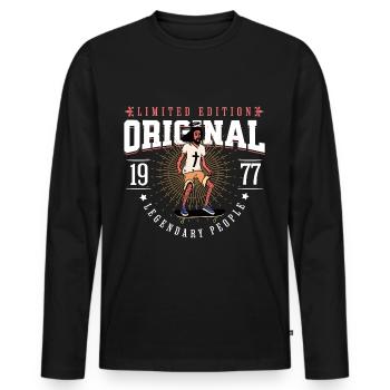 geboren 1977 Vintage Jahrgang 1977 Jesus Design - Männer Premium Bio Langarmshirt - Schwarz - Vorne - Nico (187cm)