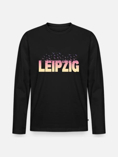 Leipzig Germania Città Font Uccelli Skyline - Maglia a manica lunga ecologica premium da uomo - nero
