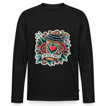 Coffee First Coffee Lover Design Barista - Men's Premium Organic Long Sleeve Shirt - black - Front - Nico (187cm)