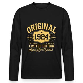 Original 1924 - 100th Birthday Classic Edition - Men's Premium Organic Long Sleeve Shirt - black - Front - Nico (187cm)