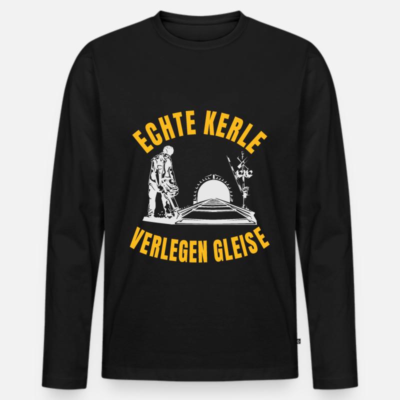 Echte Kerle verlegen Gleise - Männer Premium Bio Langarmshirt - Schwarz