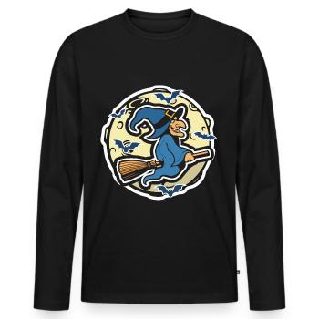 Witch with witch's broom Halloween - Men's Premium Organic Long Sleeve Shirt - black - Front - Nico (187cm)
