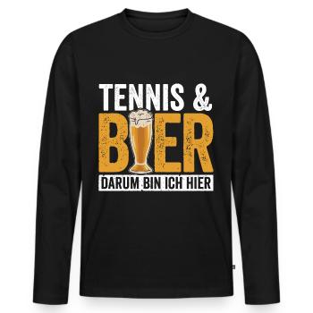 Tenis & Bier darum bin ich hier - Männer Premium Bio Langarmshirt - Schwarz - Vorne - Nico (187cm)