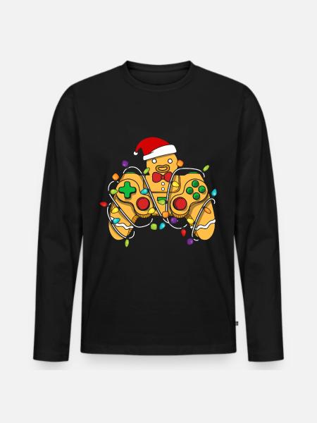 Christmas Gaming Controller Gingerbread - Men's Premium Organic Long Sleeve Shirt - black