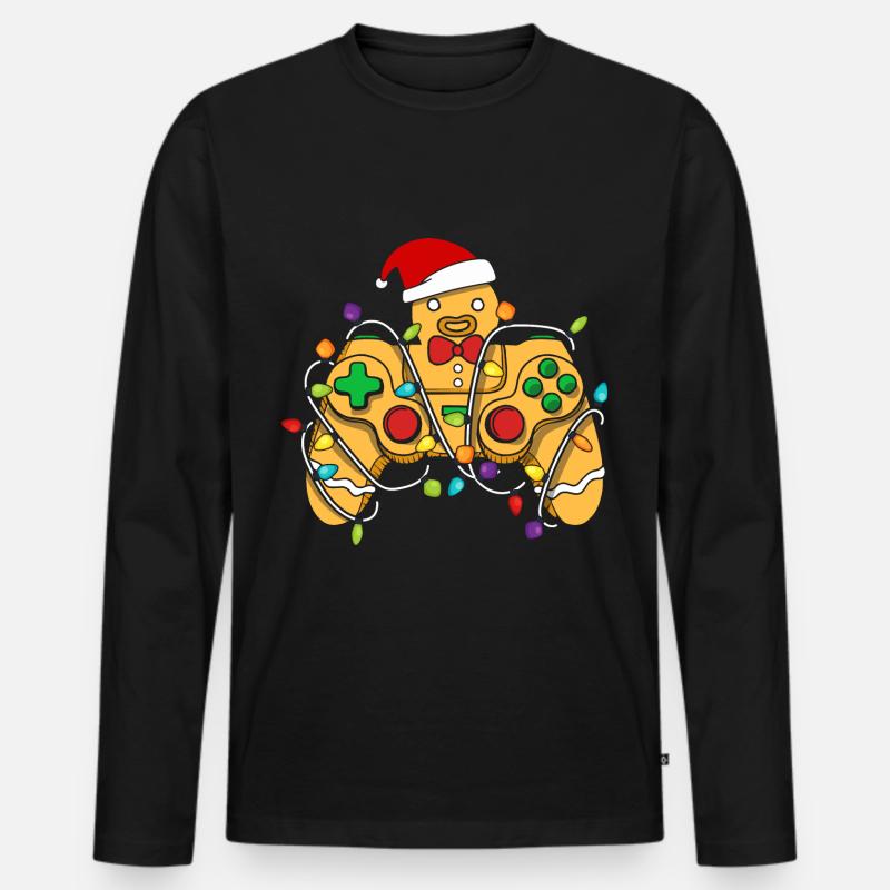 Christmas Gaming Controller Gingerbread - Men's Premium Organic Long Sleeve Shirt - black