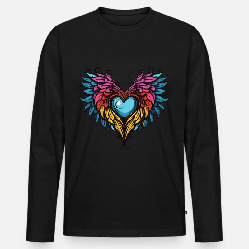 Herz Flügel - Männer Premium Bio Langarmshirt - Schwarz