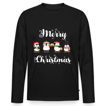 Merry Christmas Pinguin Bier - Männer Premium Bio Langarmshirt - Schwarz - Vorne - Nico (187cm)