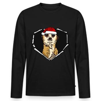 Cracked meerkat with Christmas cap hole - Men's Premium Organic Long Sleeve Shirt - black - Front - Nico (187cm)