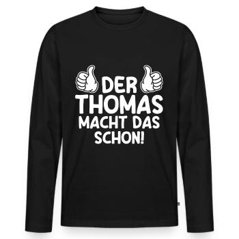 Thomas - Männer Premium Bio Langarmshirt - Schwarz - Vorne - Nico (187cm)