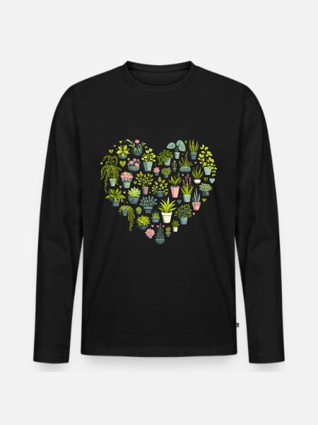 Pflanzenherz - Männer Premium Bio Langarmshirt - Schwarz