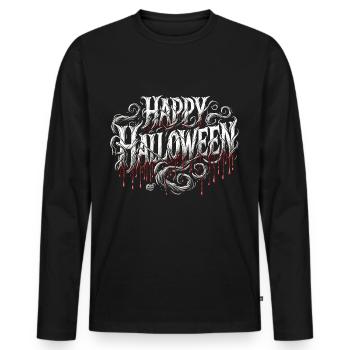 Unheimliches "Happy Halloween" Shirt - Männer Premium Bio Langarmshirt - Schwarz - Vorne - Nico (187cm)