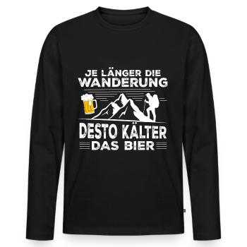 Je länger die Wanderung desto kälter das Bier - Männer Premium Bio Langarmshirt - Schwarz - Vorne - Nico (187cm)