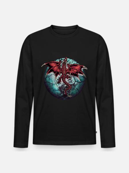 Planet Drache Drachen - Männer Premium Bio Langarmshirt - Schwarz