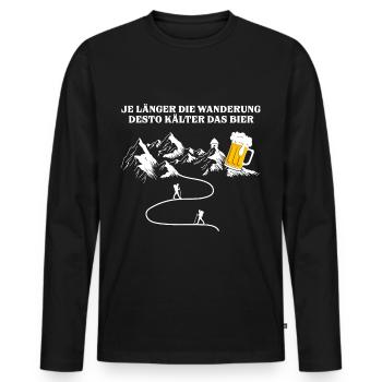 Je länger die Wanderung desto kälter das Bier - Männer Premium Bio Langarmshirt - Schwarz - Vorne - Nico (187cm)