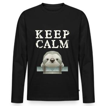 Keep Calm Faultier - Männer Premium Bio Langarmshirt - Schwarz - Vorne - Nico (187cm)