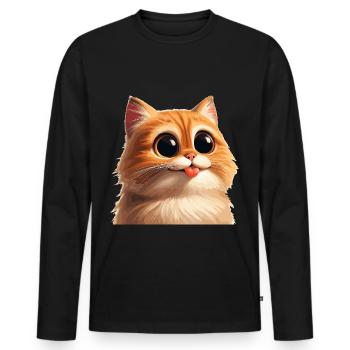 Chat aux yeux énormes - T-shirt manches longues Premium bio Homme - noir - Devant - Nico (187cm)