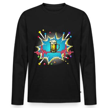 Bier Pop Art Comic Retro Herzschlag - Männer Premium Bio Langarmshirt - Schwarz - Vorne - Nico (187cm)
