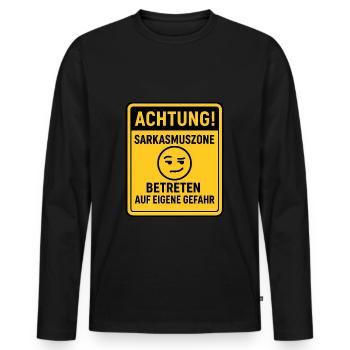 Sarkasmuszone Ironie Witziges Statement-Shirt - Männer Premium Bio Langarmshirt - Schwarz - Vorne - Nico (187cm)