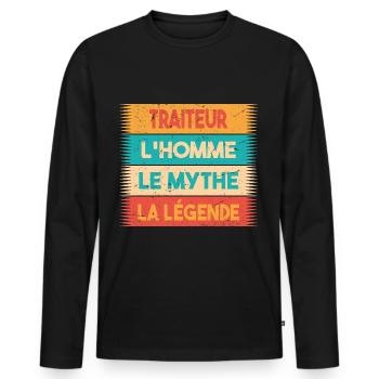Traiteur, L'homme, Le mythe, cadeau traiteur. - T-shirt manches longues Premium bio Homme - noir - Devant - Nico (187cm)
