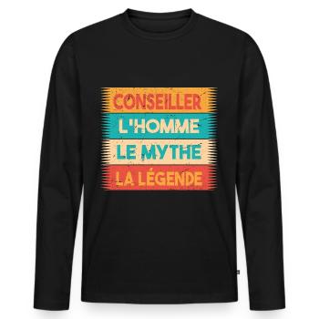 Conseiller, L'homme, Le mythe, cadeau conseiller. - T-shirt manches longues Premium bio Homme - noir - Devant - Nico (187cm)