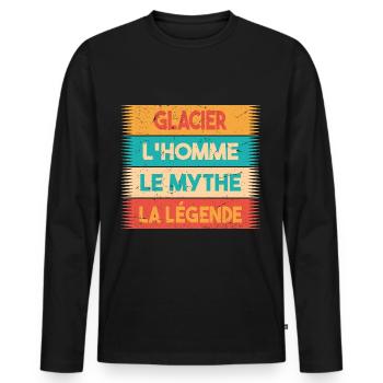 Glacier, L'homme, Le mythe, cadeau glacier. - T-shirt manches longues Premium bio Homme - noir - Devant - Nico (187cm)