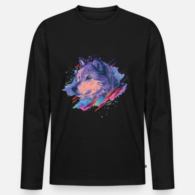 Wolf Splash - Männer Premium Bio Langarmshirt - Schwarz