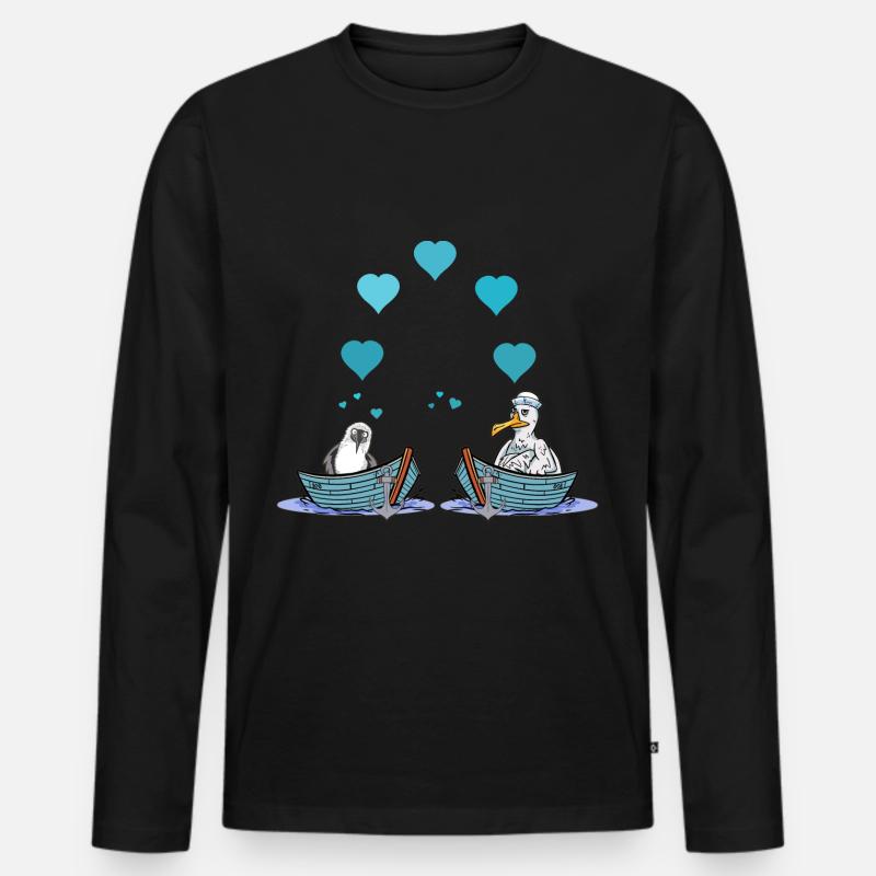 Möwen Möwe Liebe Herz Valentin Seemann Boot - Männer Premium Bio Langarmshirt - Schwarz