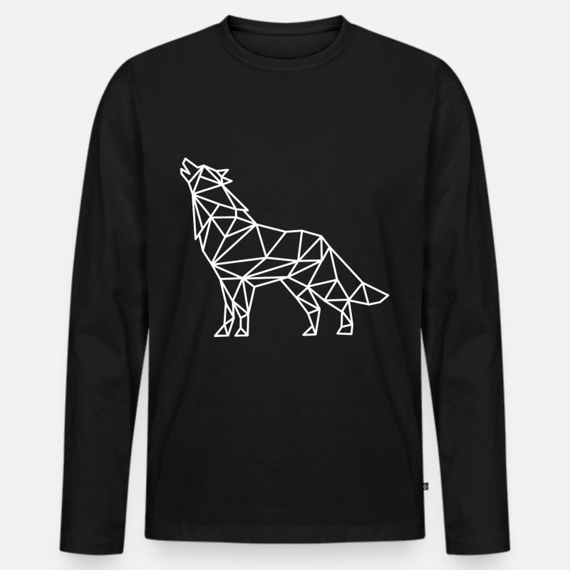 Wolf Geometrisch Linien - Männer Premium Bio Langarmshirt - Schwarz