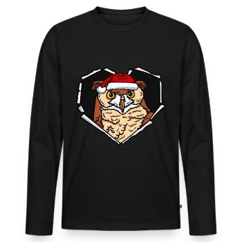 Cracked owl face with Christmas cap hole - Men's Premium Organic Long Sleeve Shirt - black - Front - Nico (187cm)