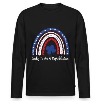 Lucky To Be A Republican  Rainbow - Men's Premium Organic Long Sleeve Shirt - black - Front - Nico (187cm)