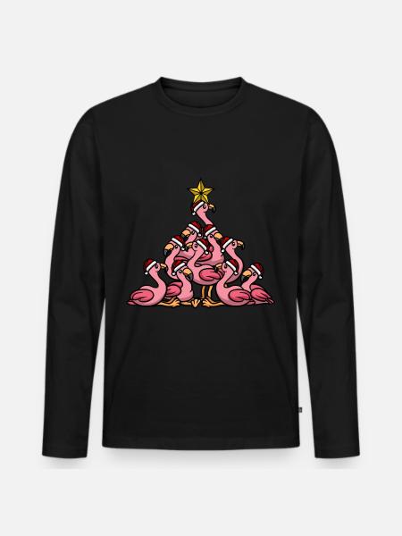 Flamingo Christmas Tree - Men's Premium Organic Long Sleeve Shirt - black